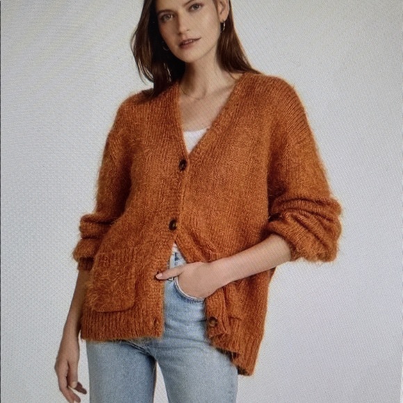 NWOT Free People Slouchy Oversized XS Button CiderBurntOrange Fuzzy Cardigan - Picture 4 of 11